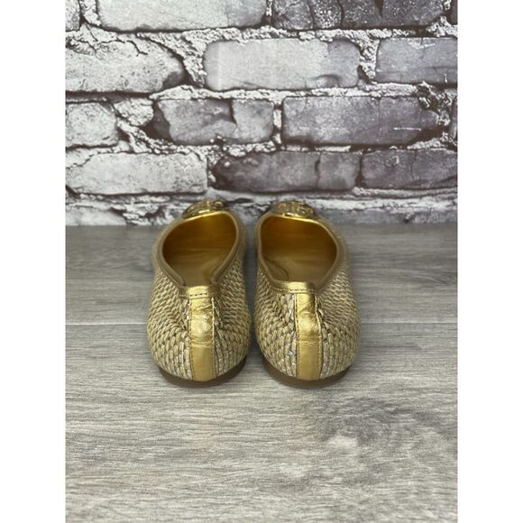 Tory Burch Straw Reva Gold Leather Logo Ballet Flats Women’s Sz 7.5M US/38EU - Picture 4 of 16
